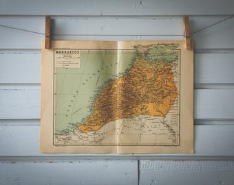 1937 Vintage Map of Morocco