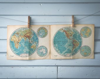 1959 Vintage World Hemispheres Map