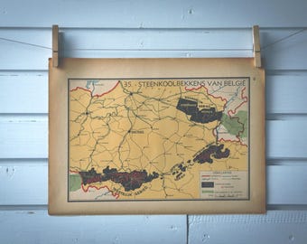 1941 Vintage Belgium Coal Basins Map