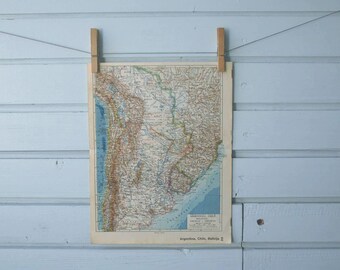 1938 Vintage Map of Argentina, Chile, Bolivia, Paraguay & Uruguay
