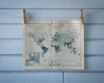 1907 Vintage World Rainfall Map