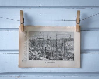 1892 Vintage Szczecin Lithograph Illustration