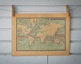 1941 Vintage World Map of Ocean Currents