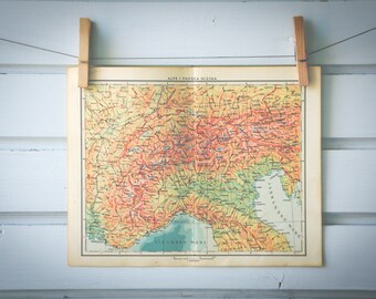 1956 Vintage Map of the Alps