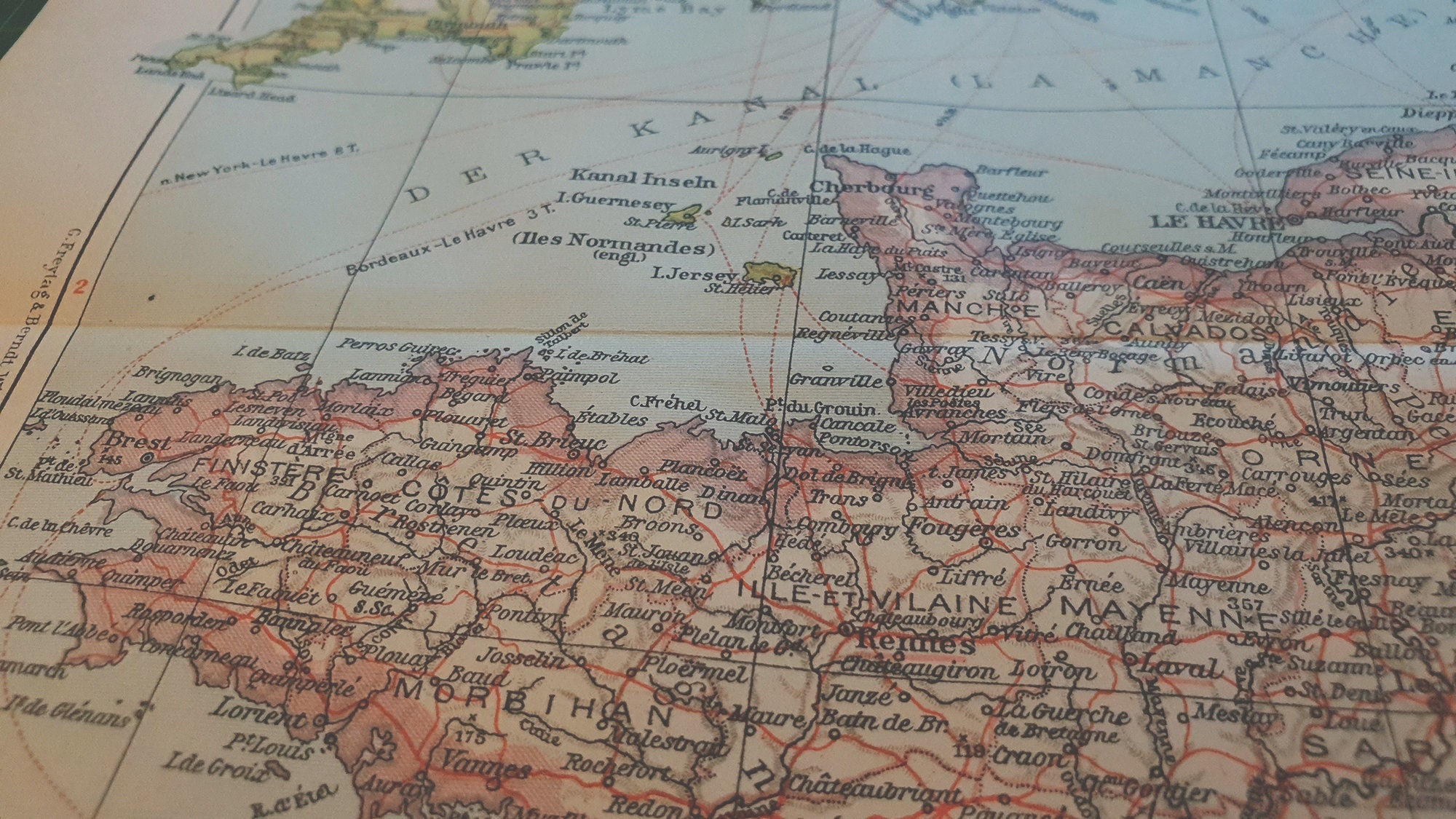1932 Vintage Northwest France Map