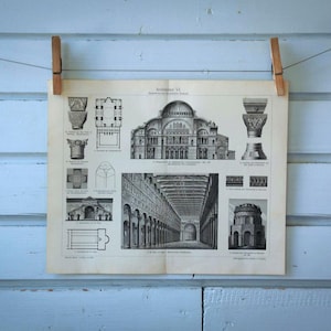 1907 Vintage Early Christian & Byzantine Architecture Lithograph Illustration