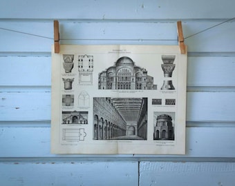 1907 Vintage Early Christian & Byzantine Architecture Lithograph Illustration