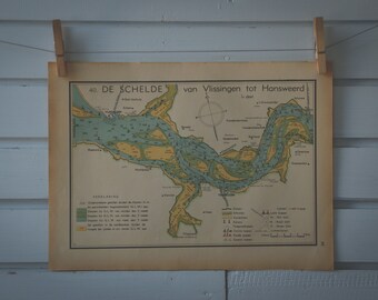 1941 Vintage Map of River Schelde
