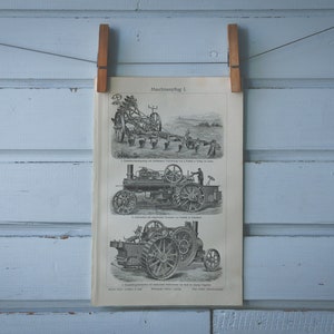 1907 Vintage Steam Tractor Lithograph Illustration