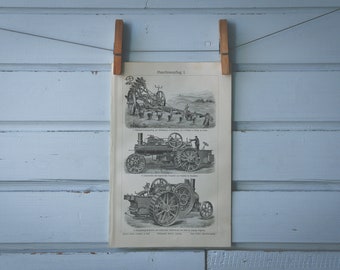 1907 Vintage Steam Tractor Lithograph Illustration