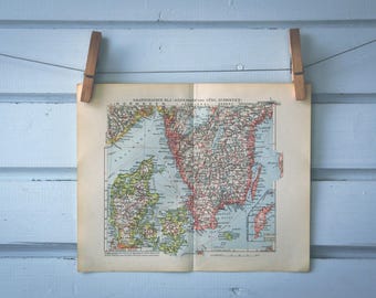 1932 Vintage Denmark & South Sweden Map