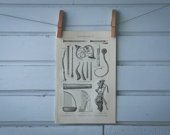 1907 Vintage Musical Instruments Lithograph Illustration