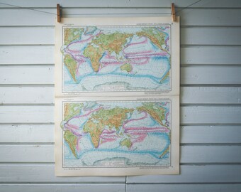 1964 Vintage Ocean Currents World Map