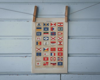 1907 Vintage Shipping Company Flags Chromolithograph Illustration