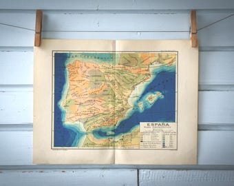 1928 Vintage Tectonic Map of Spain