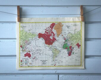 1957 Vintage Interwar Period Map of the World