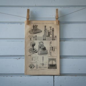 1887 Vintage Telegraph & Telephone Lithograph Illustration