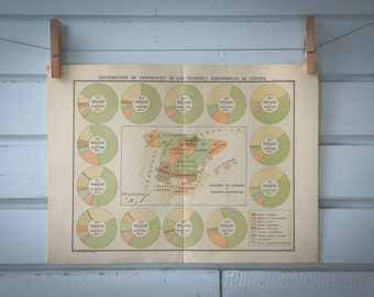 1928 Vintage Map of Spain