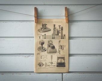 1887 Vintage Telegraph & Telephone Lithograph Illustration