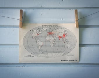 1936 Vintage World Population Map