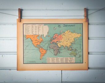 1941 Vintage Ocean Routes World Map