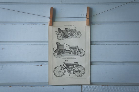 1907 Vintage Motorcycle Lithograph Illustration