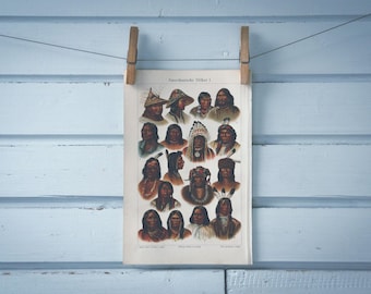 1907 Vintage Native Americans Chromolithograph Illustration