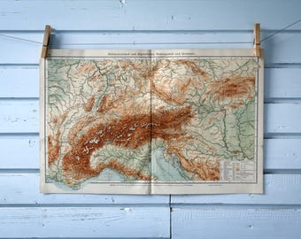 1907 Vintage Map of the Alps