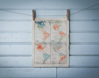 1897 Vintage Temperature & Pressure Map of the Americas