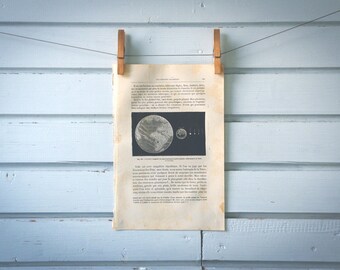 1884 Vintage Earth, Moon & Asteroids Size Comparison Illustration
