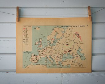 1941 Vintage Europe Minerals Map