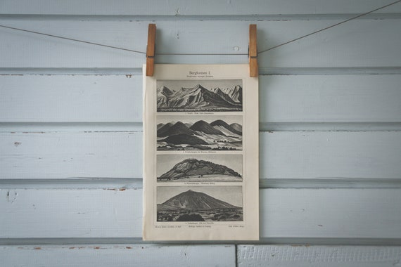 1907 Vintage Mountain Forms Lithograph Illustration