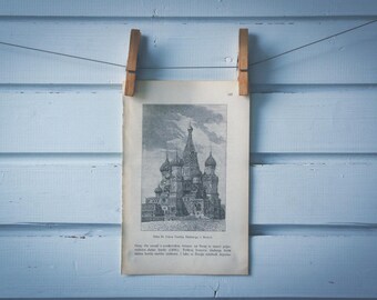 1901 Vintage Saint Basil's Cathedral Lithograph Illustration
