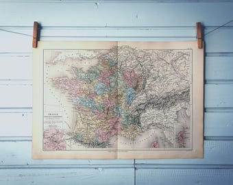 1886 Vintage Map of France
