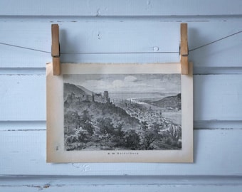 1892 Vintage Heidelberg Lithograph Illustration