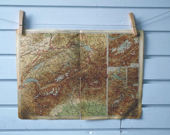 1930s Vintage Map of Switzerland