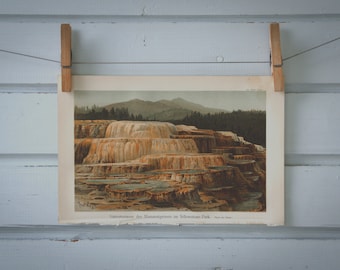 1907 Vintage Mammoth Hot Springs Chromolithograph Illustration