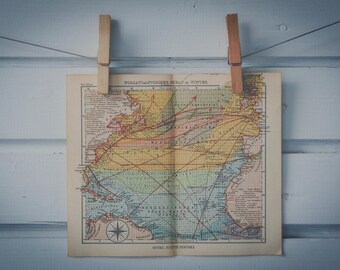 1931 Vintage Map of North Atlantic Ocean in Winter