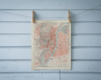 1907 Vintage Map of Lyon