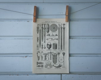 1907 Vintage Late Iron Age Lithograph Illustration