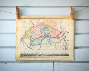 1880 Vintage Switzerland Map