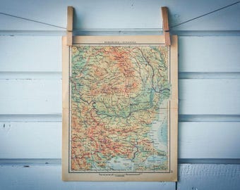 1956 Vintage Romania & Bulgaria Map