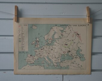 1941 Vintage Europe Minerals Map