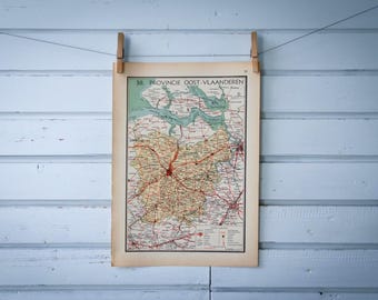 1941 Vintage Map of East Flanders Province of Belgium