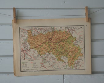 1941 Vintage Map of Belgium Luik Province
