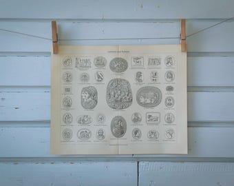 1907 Vintage Cameo Carvings Lithograph Illustration