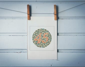 1986 Vintage Number 45 Ishihara Color Test Plate