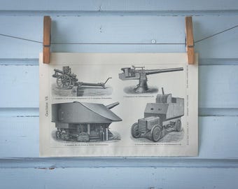 1907 Vintage Artillery Lithograph Illustration