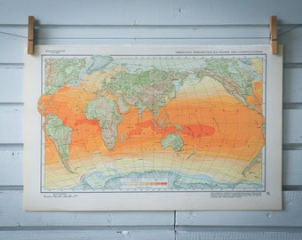 1964 Vintage Ocean Temperature Map