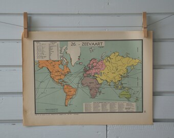 1941 Vintage Ocean Routes World Map